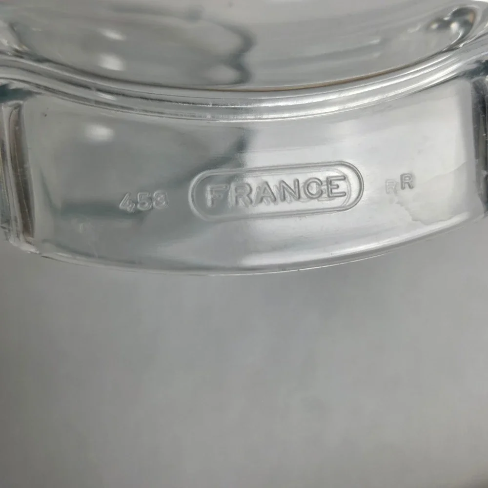 Pyrex France 453 Clear Glass Round Casserole Dish with Lid 1.5 Qt Baker Vintage